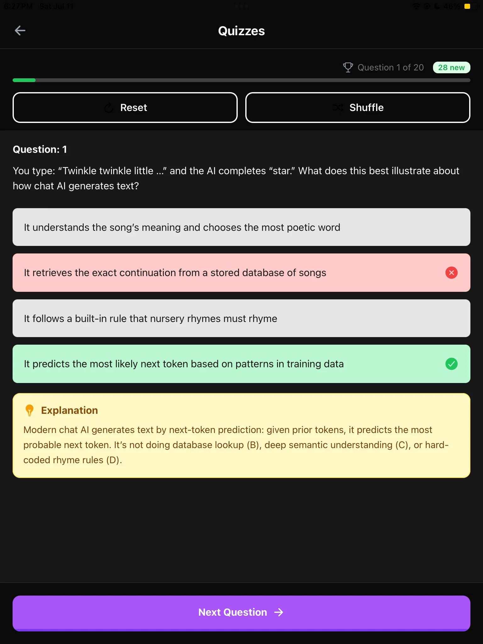 BrainDen quiz experience on iPad